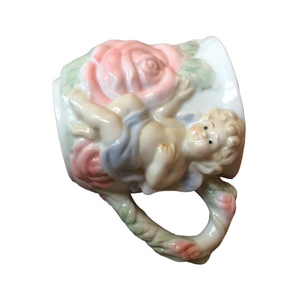 Avon rose cherubs porcelain teapot & 4  matching cups set girls tea party - Picture 9 of 13